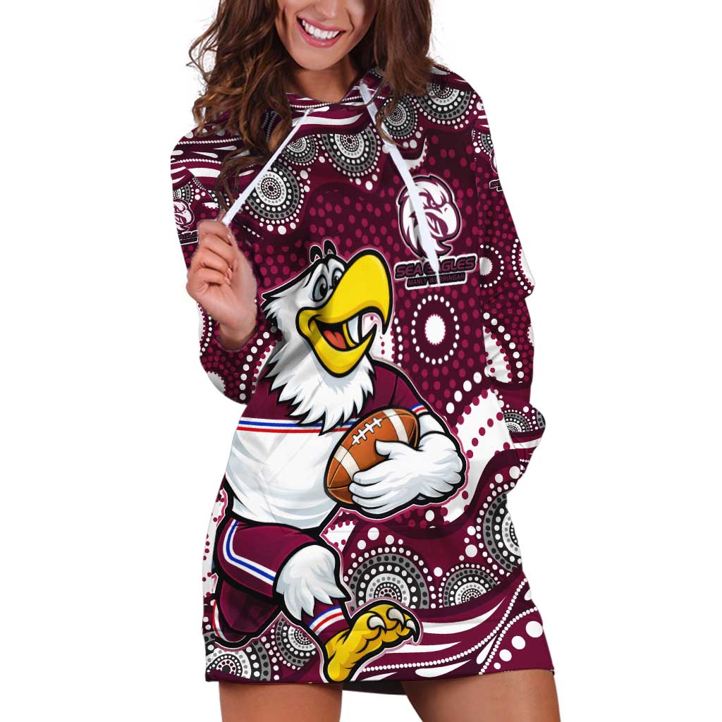 Manly Warringah Sea Eagles Hoodie Dress Aboriginal Dot Pattern - Rugby Mascot Heritage Pride