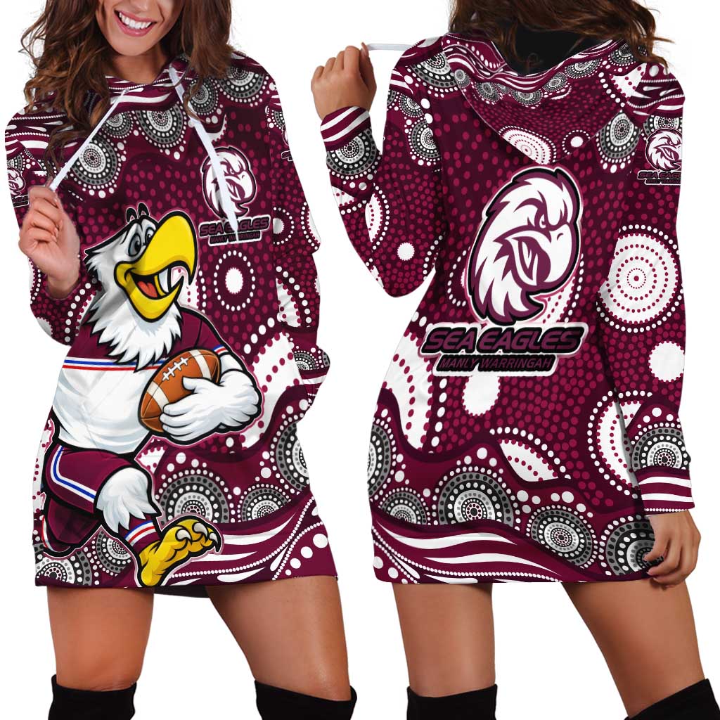 Manly Warringah Sea Eagles Hoodie Dress Aboriginal Dot Pattern - Rugby Mascot Heritage Pride