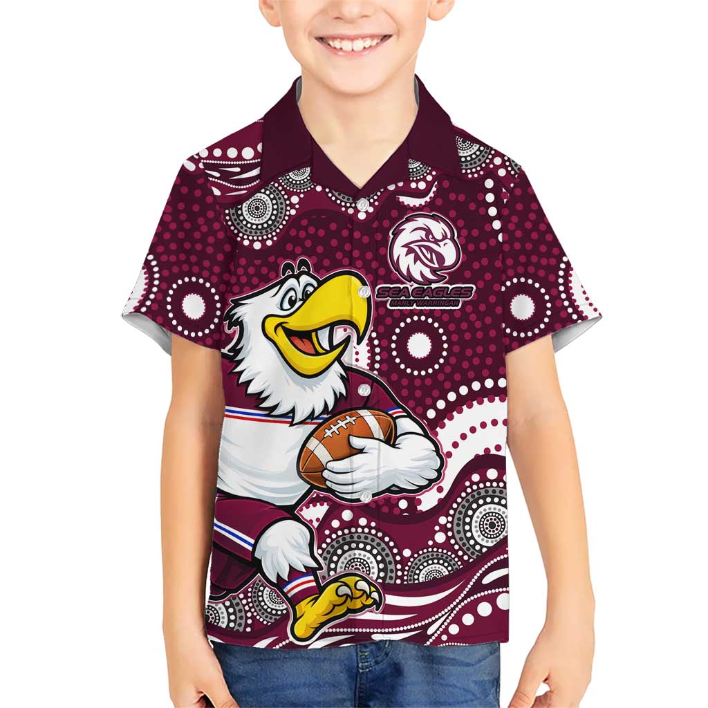 Manly Warringah Sea Eagles Kid Hawaiian Shirt Aboriginal Dot Pattern - Rugby Mascot Heritage Pride