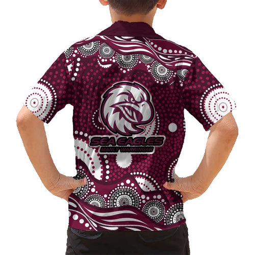 Manly Warringah Sea Eagles Kid Hawaiian Shirt Aboriginal Dot Pattern - Rugby Mascot Heritage Pride