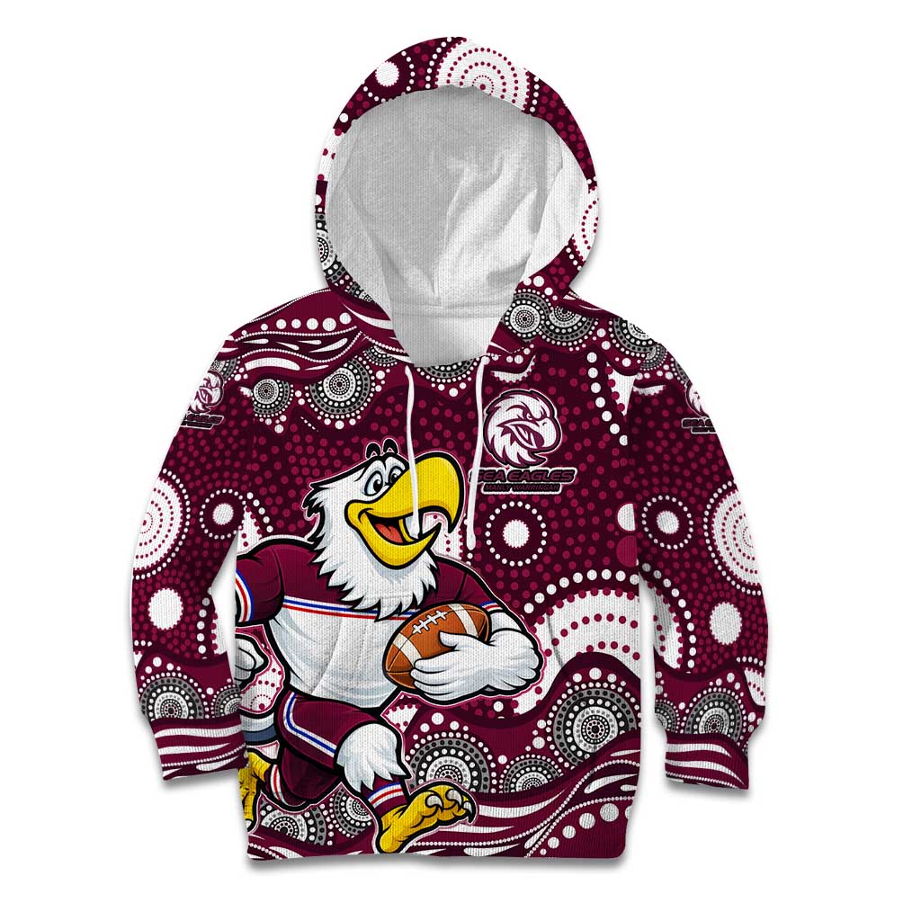 Manly Warringah Sea Eagles Kid Hoodie Aboriginal Dot Pattern - Rugby Mascot Heritage Pride