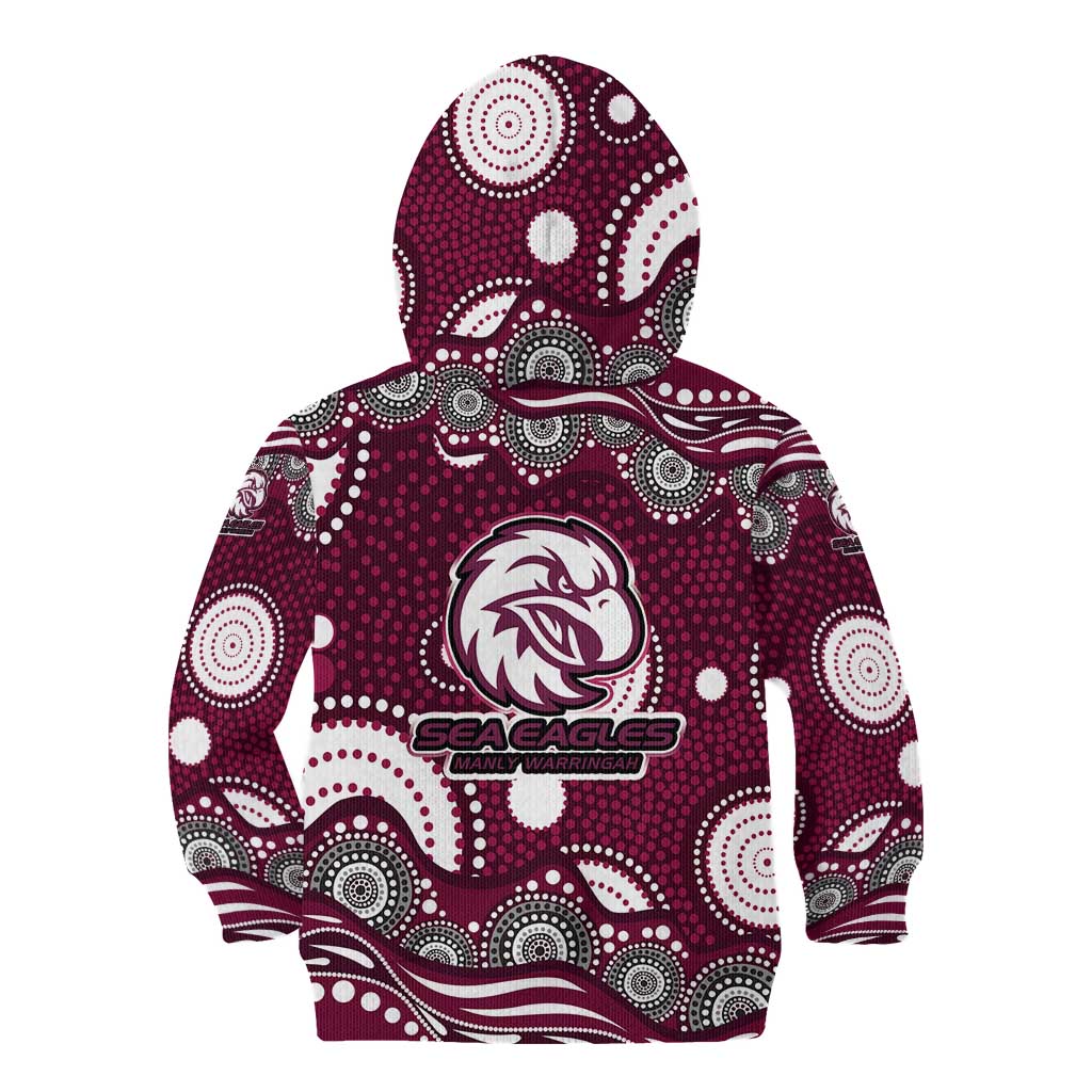 Manly Warringah Sea Eagles Kid Hoodie Aboriginal Dot Pattern - Rugby Mascot Heritage Pride