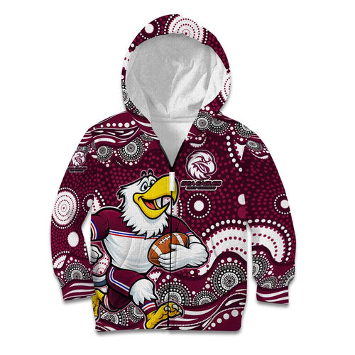 Manly Warringah Sea Eagles Kid Hoodie Aboriginal Dot Pattern - Rugby Mascot Heritage Pride