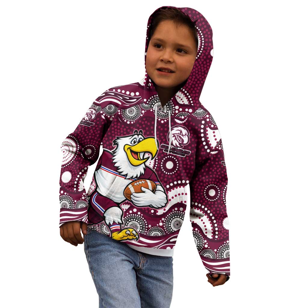 Manly Warringah Sea Eagles Kid Hoodie Aboriginal Dot Pattern - Rugby Mascot Heritage Pride