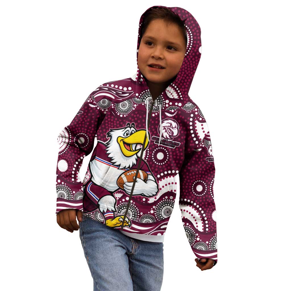 Manly Warringah Sea Eagles Kid Hoodie Aboriginal Dot Pattern - Rugby Mascot Heritage Pride