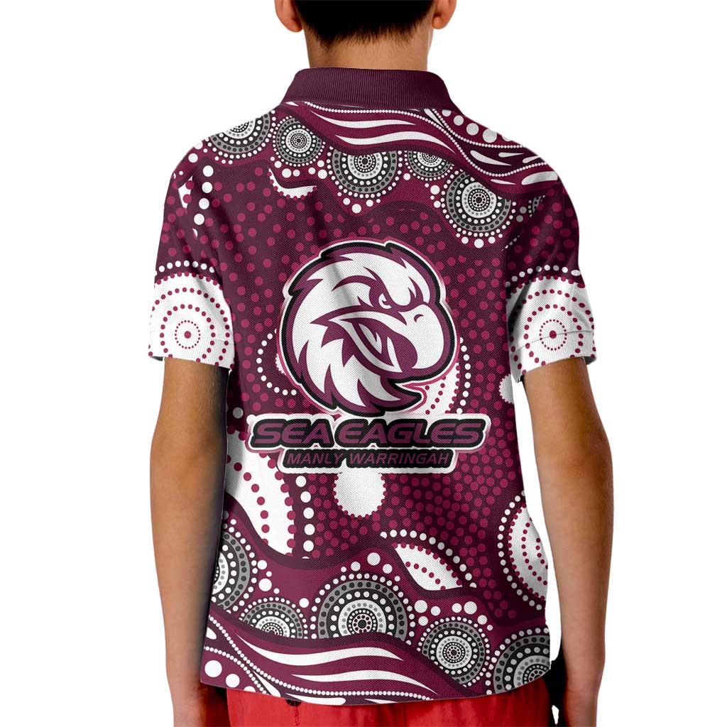 Manly Warringah Sea Eagles Kid Polo Shirt Aboriginal Dot Pattern - Rugby Mascot Heritage Pride