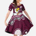 Manly Warringah Sea Eagles Kid Short Sleeve Dress Aboriginal Dot Pattern - Rugby Mascot Heritage Pride