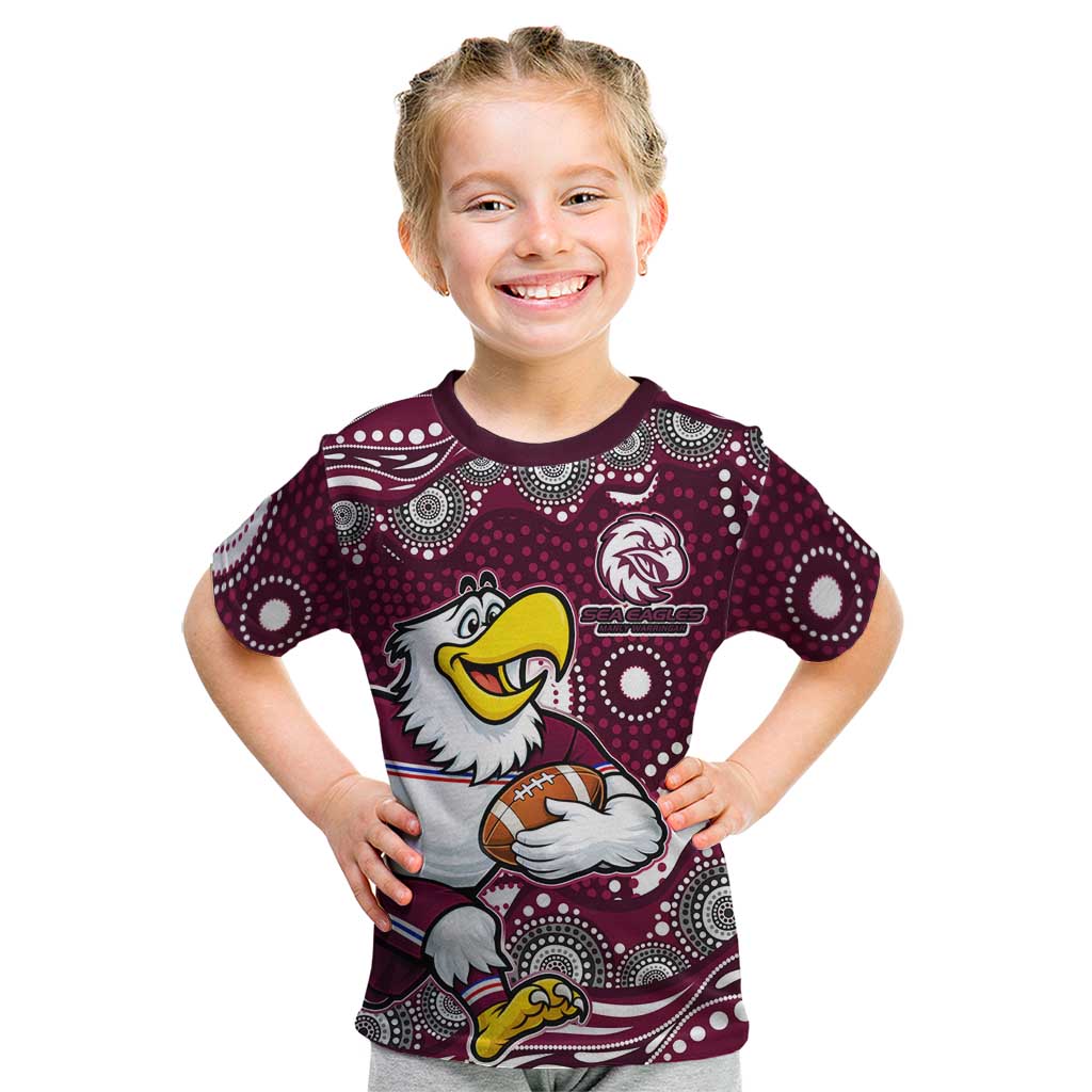 Manly Warringah Sea Eagles Kid T Shirt Aboriginal Dot Pattern - Rugby Mascot Heritage Pride