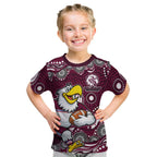 Manly Warringah Sea Eagles Kid T Shirt Aboriginal Dot Pattern - Rugby Mascot Heritage Pride