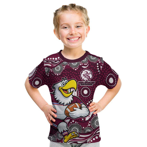 Manly Warringah Sea Eagles Kid T Shirt Aboriginal Dot Pattern - Rugby Mascot Heritage Pride