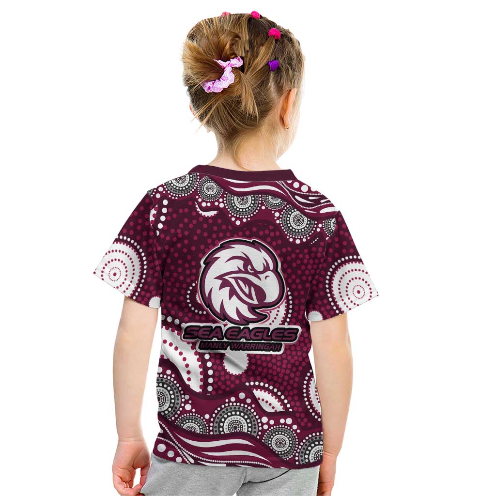 Manly Warringah Sea Eagles Kid T Shirt Aboriginal Dot Pattern - Rugby Mascot Heritage Pride