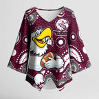 Manly Warringah Sea Eagles Kimono Sleeve Blouse Aboriginal Dot Pattern - Rugby Mascot Heritage Pride