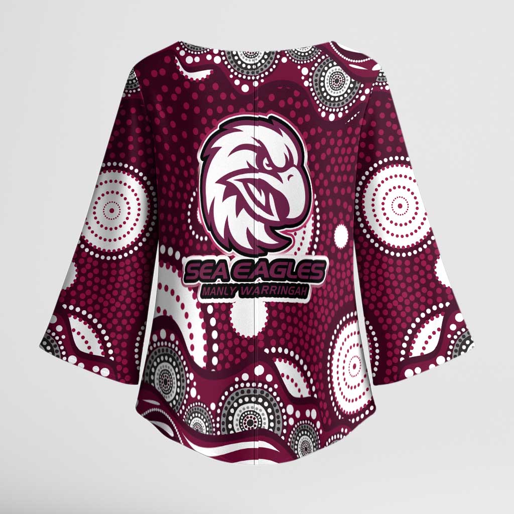 Manly Warringah Sea Eagles Kimono Sleeve Blouse Aboriginal Dot Pattern - Rugby Mascot Heritage Pride