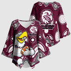 Manly Warringah Sea Eagles Kimono Sleeve Blouse Aboriginal Dot Pattern - Rugby Mascot Heritage Pride