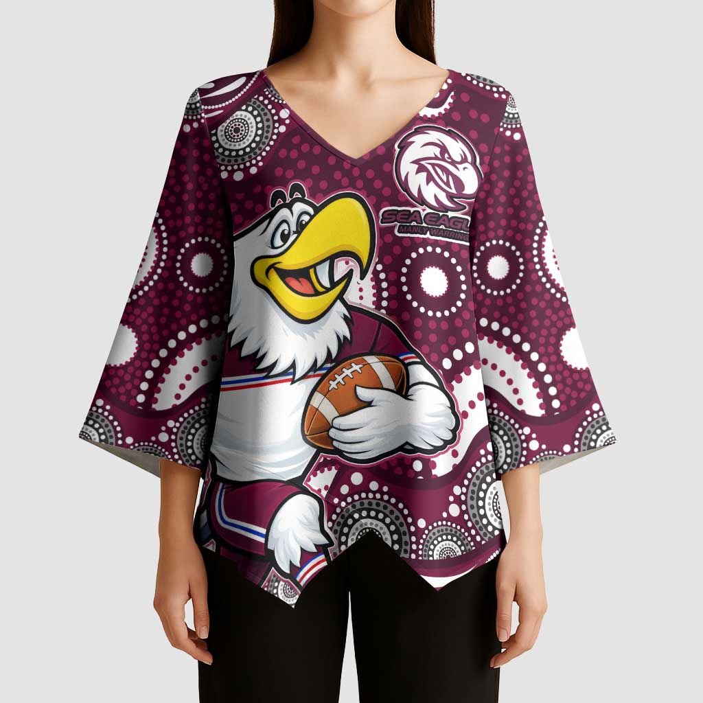 Manly Warringah Sea Eagles Kimono Sleeve Blouse Aboriginal Dot Pattern - Rugby Mascot Heritage Pride