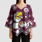 Manly Warringah Sea Eagles Kimono Sleeve Blouse Aboriginal Dot Pattern - Rugby Mascot Heritage Pride