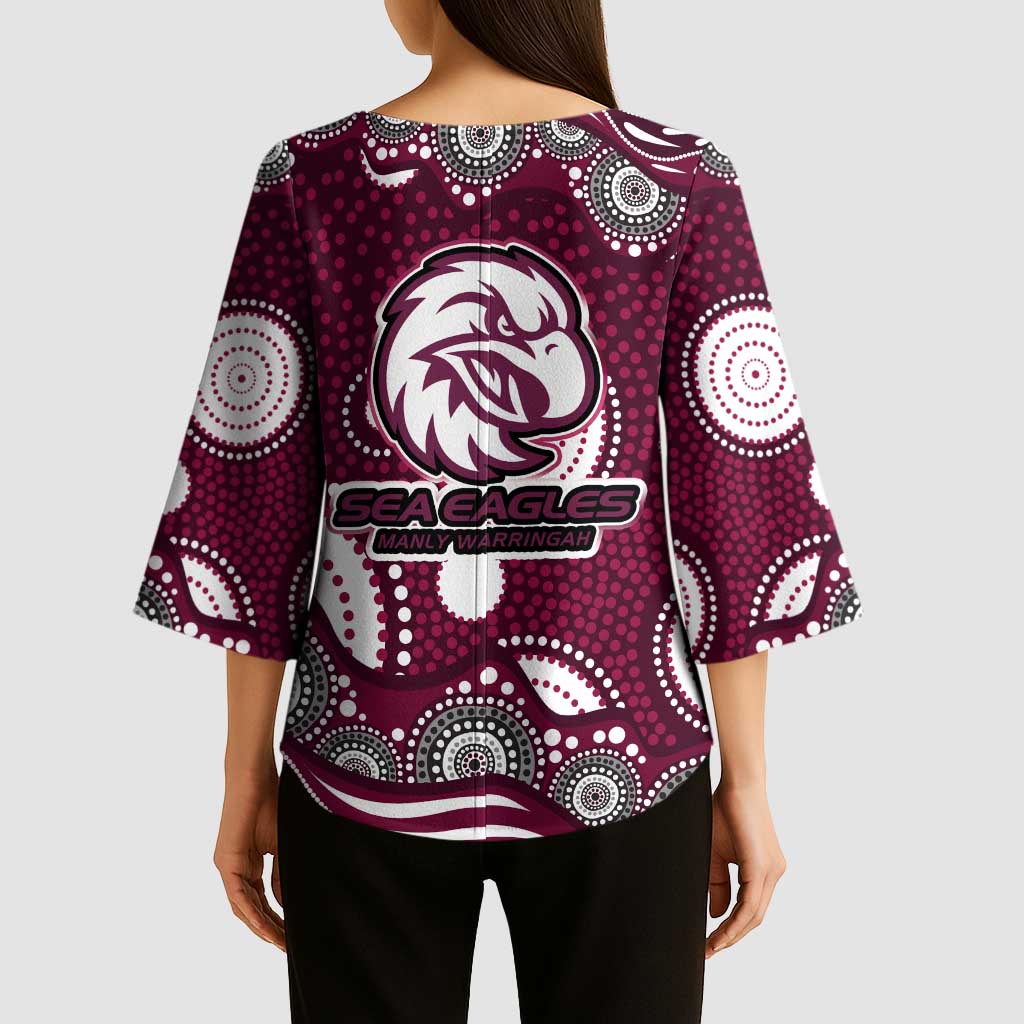 Manly Warringah Sea Eagles Kimono Sleeve Blouse Aboriginal Dot Pattern - Rugby Mascot Heritage Pride
