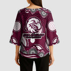 Manly Warringah Sea Eagles Kimono Sleeve Blouse Aboriginal Dot Pattern - Rugby Mascot Heritage Pride