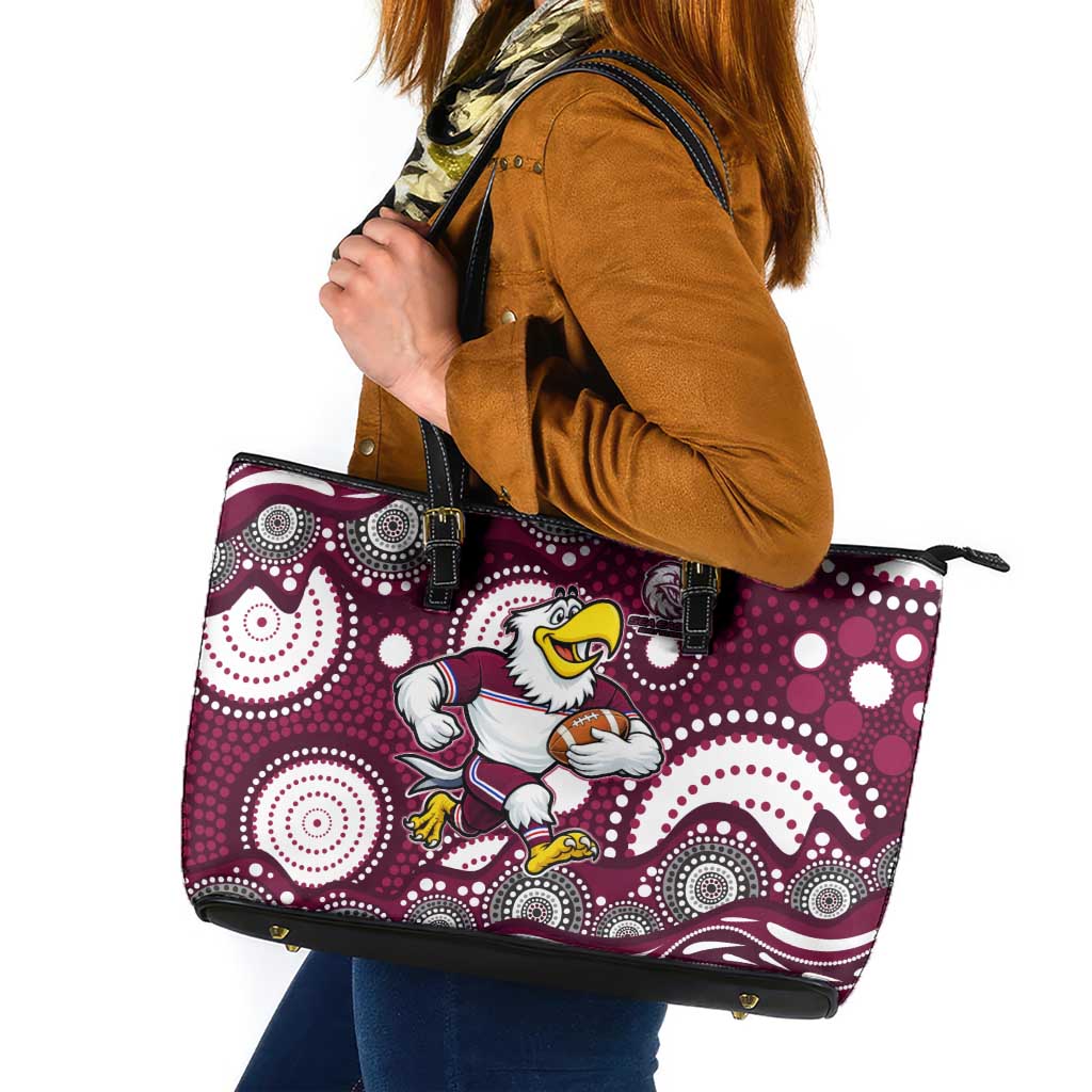 Manly Warringah Sea Eagles Leather Tote Bag Aboriginal Dot Pattern - Rugby Mascot Heritage Pride