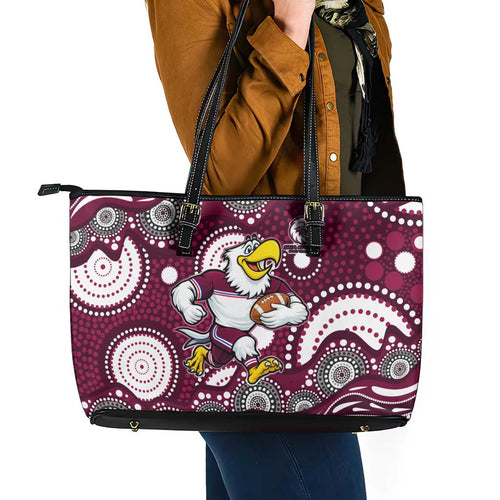 Manly Warringah Sea Eagles Leather Tote Bag Aboriginal Dot Pattern - Rugby Mascot Heritage Pride