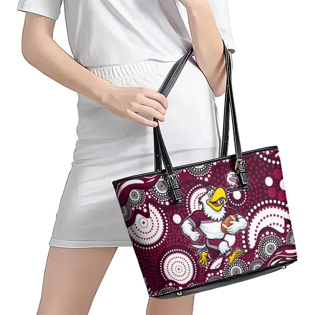 Manly Warringah Sea Eagles Leather Tote Bag Aboriginal Dot Pattern - Rugby Mascot Heritage Pride