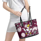 Manly Warringah Sea Eagles Leather Tote Bag Aboriginal Dot Pattern - Rugby Mascot Heritage Pride