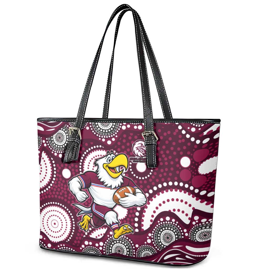 Manly Warringah Sea Eagles Leather Tote Bag Aboriginal Dot Pattern - Rugby Mascot Heritage Pride