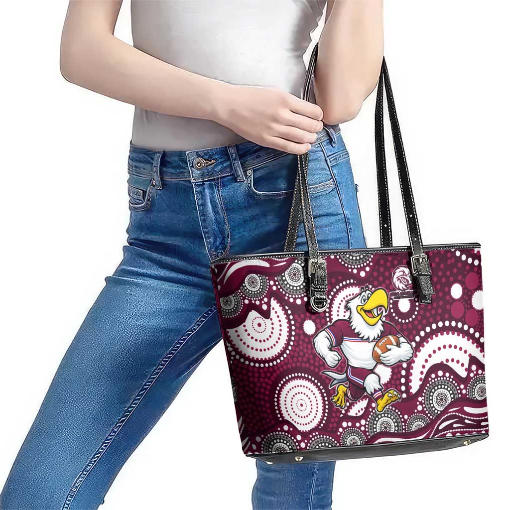 Manly Warringah Sea Eagles Leather Tote Bag Aboriginal Dot Pattern - Rugby Mascot Heritage Pride