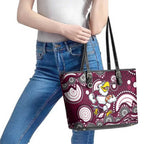 Manly Warringah Sea Eagles Leather Tote Bag Aboriginal Dot Pattern - Rugby Mascot Heritage Pride
