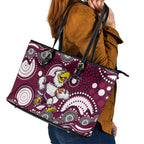 Manly Warringah Sea Eagles Leather Tote Bag Aboriginal Dot Pattern - Rugby Mascot Heritage Pride