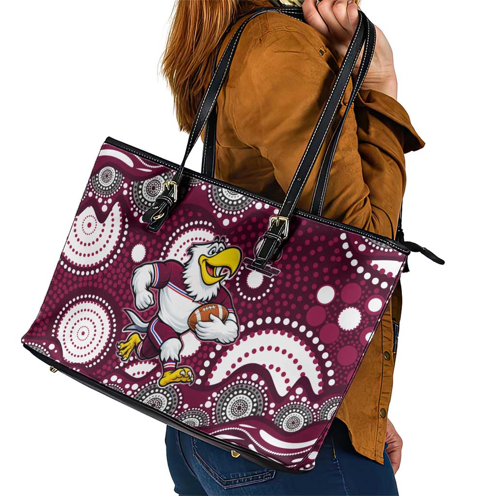 Manly Warringah Sea Eagles Leather Tote Bag Aboriginal Dot Pattern - Rugby Mascot Heritage Pride
