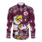 Manly Warringah Sea Eagles Long Sleeve Button Shirt Aboriginal Dot Pattern - Rugby Mascot Heritage Pride