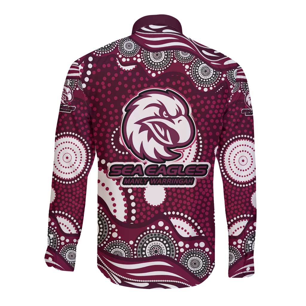 Manly Warringah Sea Eagles Long Sleeve Button Shirt Aboriginal Dot Pattern - Rugby Mascot Heritage Pride