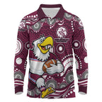 Manly Warringah Sea Eagles Long Sleeve Polo Shirt Aboriginal Dot Pattern - Rugby Mascot Heritage Pride