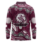 Manly Warringah Sea Eagles Long Sleeve Polo Shirt Aboriginal Dot Pattern - Rugby Mascot Heritage Pride