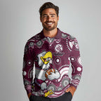 Manly Warringah Sea Eagles Long Sleeve Polo Shirt Aboriginal Dot Pattern - Rugby Mascot Heritage Pride