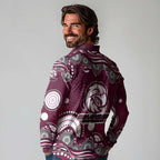 Manly Warringah Sea Eagles Long Sleeve Polo Shirt Aboriginal Dot Pattern - Rugby Mascot Heritage Pride