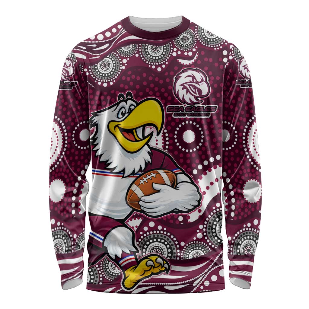 Manly Warringah Sea Eagles Long Sleeve Shirt Aboriginal Dot Pattern - Rugby Mascot Heritage Pride