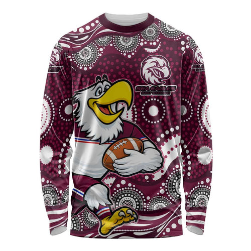 Manly Warringah Sea Eagles Long Sleeve Shirt Aboriginal Dot Pattern - Rugby Mascot Heritage Pride