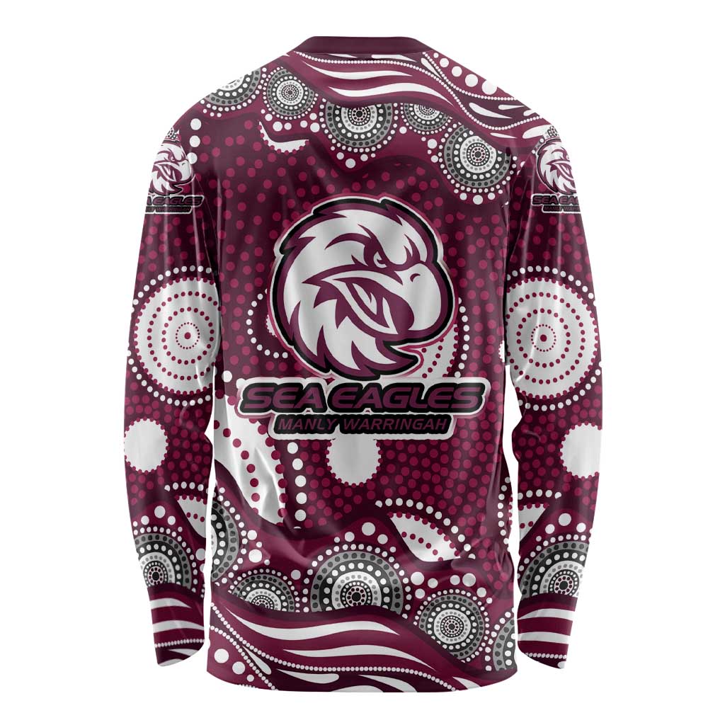 Manly Warringah Sea Eagles Long Sleeve Shirt Aboriginal Dot Pattern - Rugby Mascot Heritage Pride