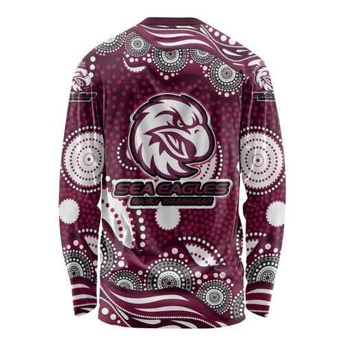 Manly Warringah Sea Eagles Long Sleeve Shirt Aboriginal Dot Pattern - Rugby Mascot Heritage Pride
