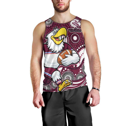 Manly Warringah Sea Eagles Men Tank Top Aboriginal Dot Pattern - Rugby Mascot Heritage Pride