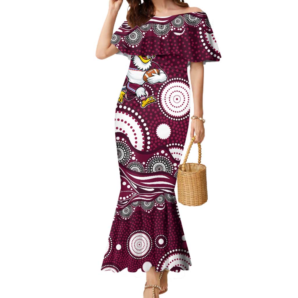Manly Warringah Sea Eagles Mermaid Dress Aboriginal Dot Pattern - Rugby Mascot Heritage Pride