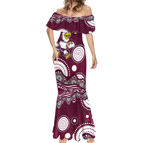 Manly Warringah Sea Eagles Mermaid Dress Aboriginal Dot Pattern - Rugby Mascot Heritage Pride