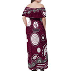 Manly Warringah Sea Eagles Off Shoulder Maxi Dress Aboriginal Dot Pattern - Rugby Mascot Heritage Pride