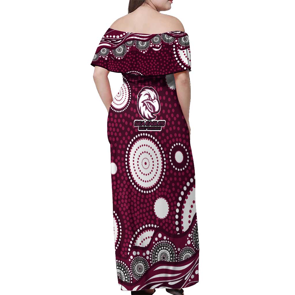 Manly Warringah Sea Eagles Off Shoulder Maxi Dress Aboriginal Dot Pattern - Rugby Mascot Heritage Pride