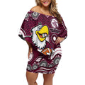 Manly Warringah Sea Eagles Off Shoulder Short Dress Aboriginal Dot Pattern - Rugby Mascot Heritage Pride