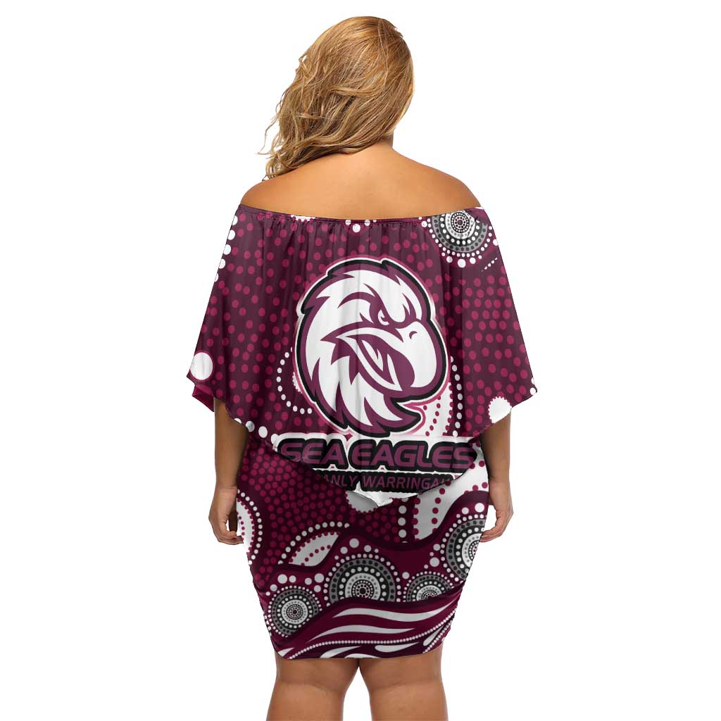 Manly Warringah Sea Eagles Off Shoulder Short Dress Aboriginal Dot Pattern - Rugby Mascot Heritage Pride