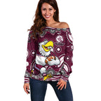Manly Warringah Sea Eagles Off Shoulder Sweater Aboriginal Dot Pattern - Rugby Mascot Heritage Pride