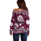 Manly Warringah Sea Eagles Off Shoulder Sweater Aboriginal Dot Pattern - Rugby Mascot Heritage Pride